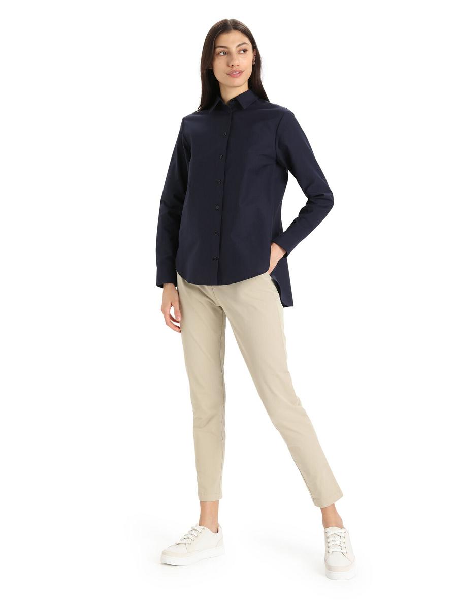 Midnight Navy Women's Icebreaker Merino Berlin Shirt Long Sleeve | USA 1641DFMN